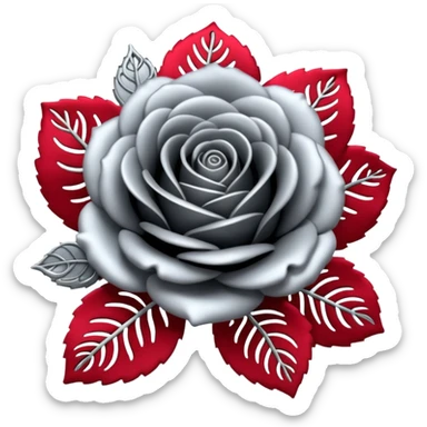 Black and silver filigree rose, 3D, extremely detailed design sticker