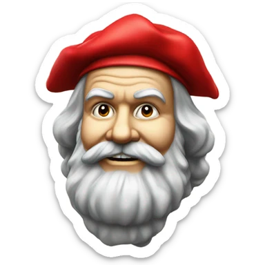 A smiling Karl Marx head wearing a red jester cap. sticker