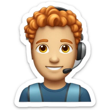 A red-haired light-skinned male call center operator with a headphone sticker