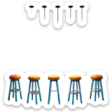 A 3D cartoon bar interior with a counter, glowing shelves of colorful bottles, tall stools, and hanging lights, warm ambient lighting, realistic reflections, Memoji-style. Photo Frame. Negative : Transparent. sticker