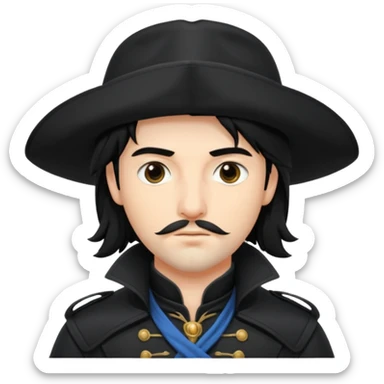 Athos, black hair, musketeer in black trench coat sticker
