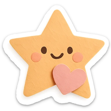 Happy pastel orange star with a tiny pastel heart in front, no arms or legs, full body, transparent background, in kawaii paper craft style. sticker
