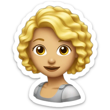 chica de pelo ondulado rubia en la computadora sticker