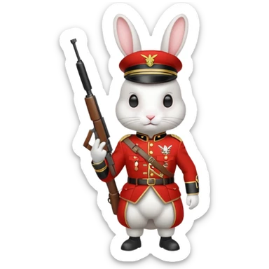 white rabbit with soldier costume sticker