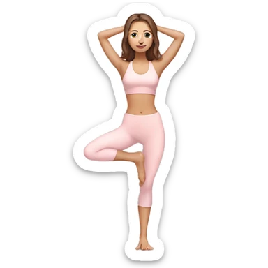 Aesthetic Ukrainian yoga girl with brown hair in light pink yoga outfit. Full body  sticker