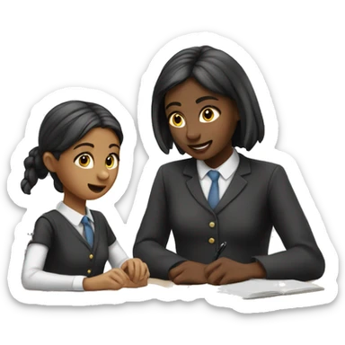 Two schoolgirl at the desk are talkng sticker