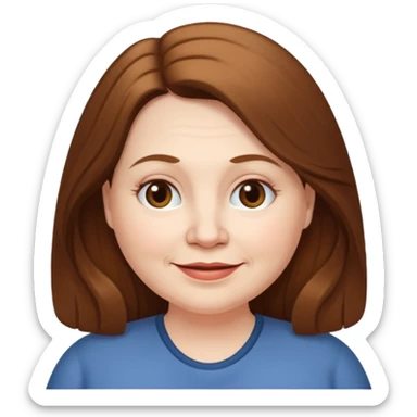 50 yr old white woman pale long brown hair small smile chubby sticker