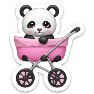 Pink panda with a baby stroller sticker