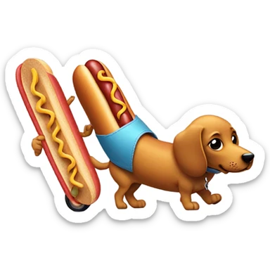 A hot dog on a skateboard walking a dog ￼ sticker