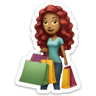 Long Burgundy haired girl, shopaholic, carrying a lot of shopping bags sticker