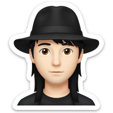 male face with a black hat and long side bangs, simple and clear sticker