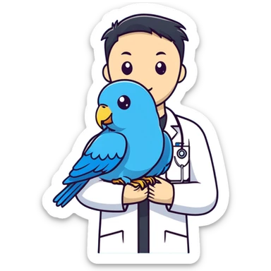 Me with blue parakeet at the Vet sticker
