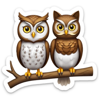 Owl on a branch with a cat's head with only one owl sticker