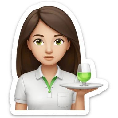 architect woman light skinned dark brown hair in WHITE POLO touch of light green, long hair but then wearing proper architeture attire with plates on the backgrounf sticker