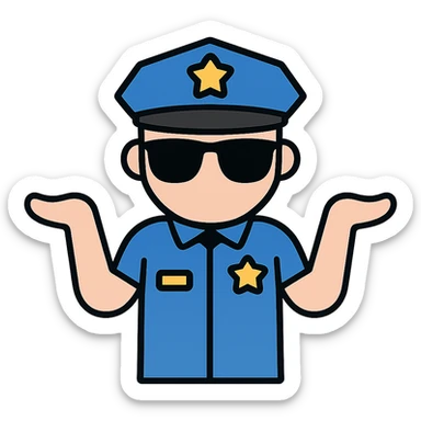 Add sunglasses to the police officer, keep the same style, no background. sticker