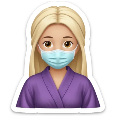 girl in a robe with a facial mask sticker