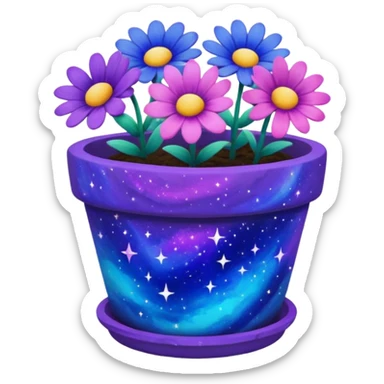 Galaxy Painted flower clay pot of Galaxy Petalled Flowers sticker
