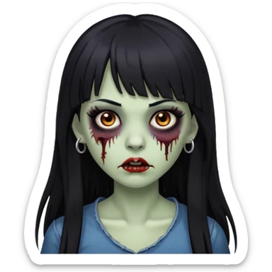 Zombie woman with long black hair and bangs, a nose piercing, and brown eyes. sticker