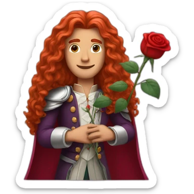 prince with long red hair holding a rose sticker