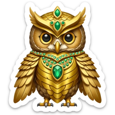 owl warrior wearing golden armor embedded with emerald jewels

 sticker