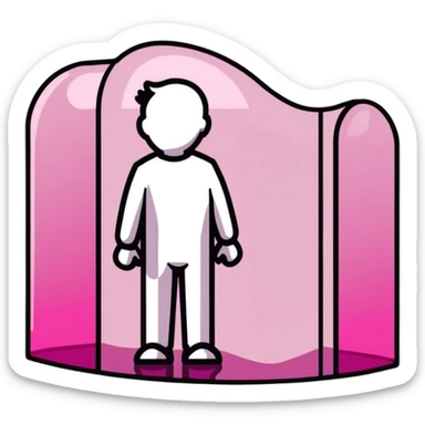 human silhouette, transparent glass with bright pink gradient from #FF335F to #FF99AA, shadows and highlights, minimalistic sticker