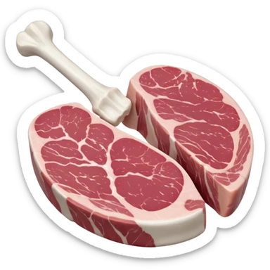 raw pork chops, one or two bone-in, soft pink meat, creamy white fat cap, curved rib bone, fresh and slightly moist, natural marbling, visible muscle grain, arranged slightly overlapping or fanned out, clean 3D look, soft lighting, no pan or seasoning, no faces, emoji scale sticker