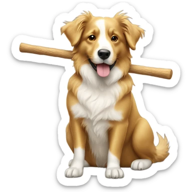 A golden Aussie with a stick sticker