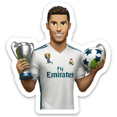 Cristiano Ronaldo holding a champions league while wearing a Real Madrid jersey  sticker