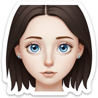 grey blue eyes, freckles, very pale girl. dark brown hair that's starting to go grey. nose ring.  sticker