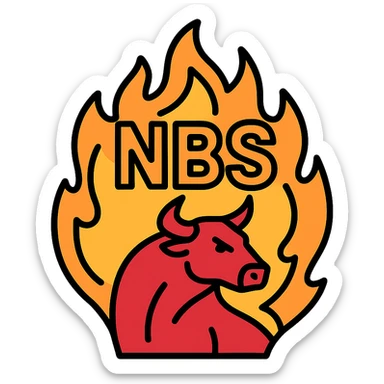 letters 'NBS' and a bull, both outlined in fire, transparent background, designed to stand out as a Discord emoji sticker