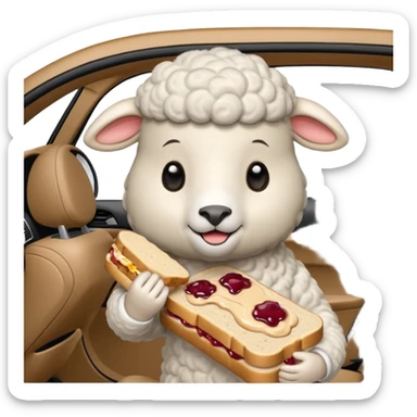 cute baby sheep eating peanut butter and jelly driving in a bmw xi  sticker
