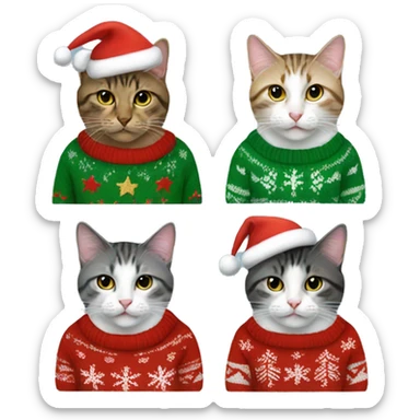 four cats wearing Christmas sweaters sticker