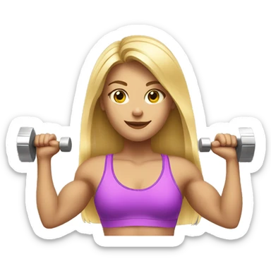 Sports Girl with long blond hair holding dumbbell on both hands sticker