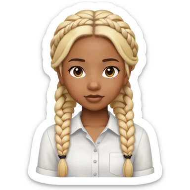 blonde braids, black girl, white shirt, transparent background, emoji sticker