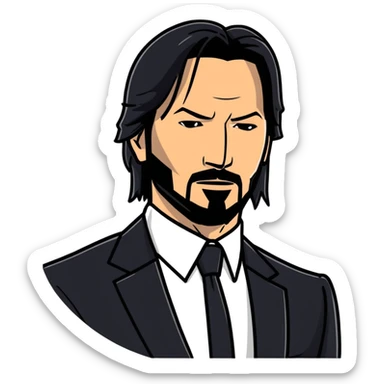 John Wick character with black suit, beard, and intense look sticker