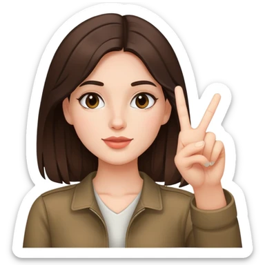 Brunette girl making peace sign while taking selfie sticker