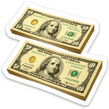 Una miniatura fotorrealista de un billete de cien dólares enrollado elegantemente con un hilo de oro brillante y un pequeño acento de hoja de salvia. Fondo terracota. Estilo: lujo financiero y orgánico sticker