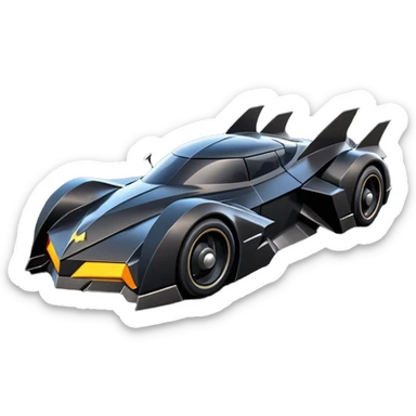  the animated series aerodynamic dark futuristic concept Batmobile loosely based on 1976 Cadillac coupe (flat long straight faceted mechanical body) winged stealthy street hot rod  sticker
