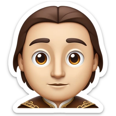 cinematic-noble-brown-and-white-co-portrait-emoji,-poised-and-regal,-with-a-large,-sturdy-build-and-a-beautifully-patterned-hide-of-rich-brown-accented-by-crisp-white-patches,-deep-set-soulful-brown-eyes,-simplified-yet-sharp-and-sophisticated sticker