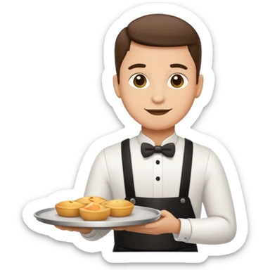 Tepsi ile Garson, emoji style, with clean lines, no face on objects, white background sticker