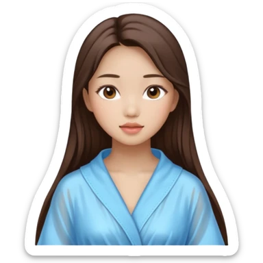 girl aesthetic emoji, asian beautiful make up long brown hair shower clothes sticker