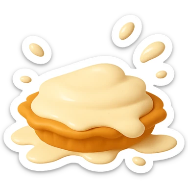 Show the cream pie almost fully splatted, cream and crust spreading wider, playful 3D emoji style, golden brown crust, same angle as reference. (Stage 5 of 6) sticker