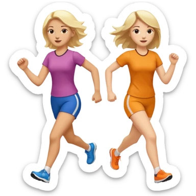 I want 2 women holding hands running in same direction, one is brunette, one is blonde sticker