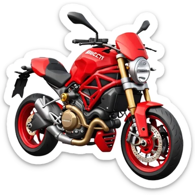 Ducati Monster motorcycle, red color, compact and iconic design, emoji style sticker