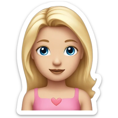 Girl in pink dress with blue eyes, blonde hair, Hearts Instead of Eyes sticker