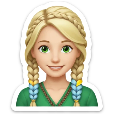 woman, long blond hair,green eyes, smiling, braid to the side sticker