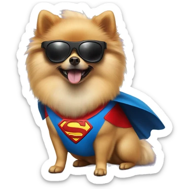 pomeranian in superhero suit sticker