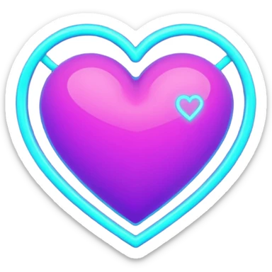 futuristic minimalistic glowing heart made of purple (#8B5CF6) and cyan (#00E0FF) neon lines, dark background, digital tech aesthetic, no face, 1:1 aspect ratio sticker