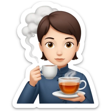 steaming cup of tea with calm expression sticker