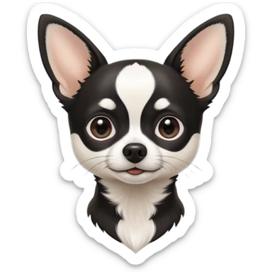 A black and white chihuahua emoji please with a thin white line on the center of head nose pointy sticker